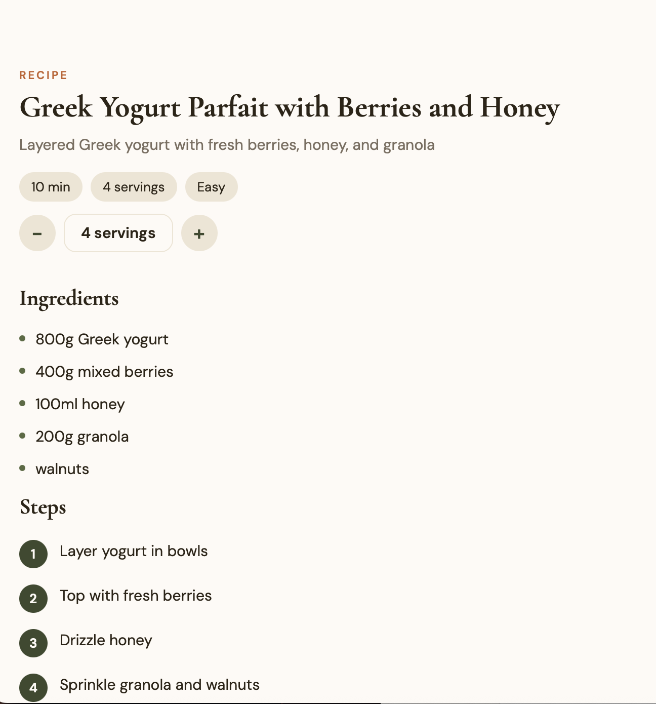 Recipe detail view
