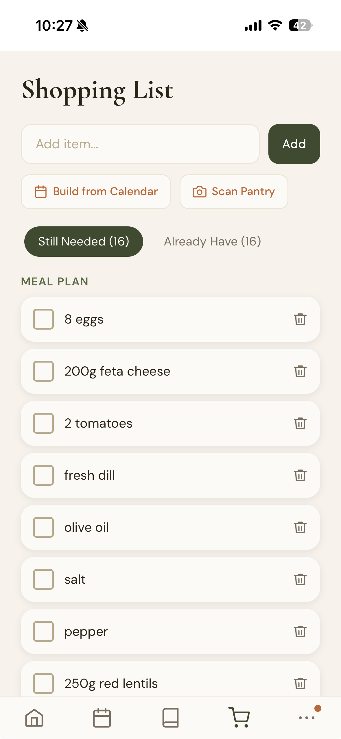 Smart shopping list with pantry scan